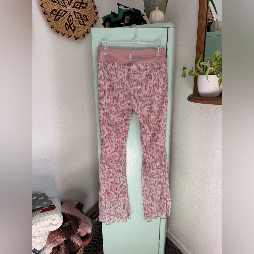 Free People Pink Patterned High-Waist Flare Pants - Picture 3 of 10